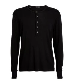 TOM FORD Henley Shirt 001 BLK SLD Long Sleeve T-Shirts