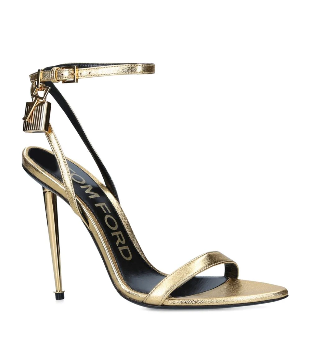 TOM FORD Leather Padlock Sandals 105 GOLD Heeled Sandals 3 TOM FORD Leather Padlock Sandals 105 GOLD Heeled Sandals - Image 3