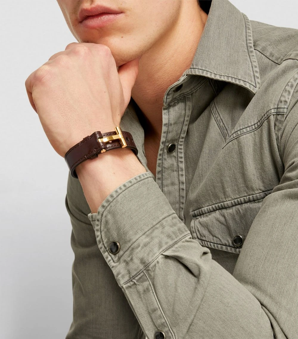 TOM FORD Leather T Bracelet DBG BRWN Jewellery 2 TOM FORD Leather T Bracelet DBG BRWN Jewellery - Image 2