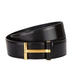 TOM FORD Leather T Clasp Belt BLK BLK Belts