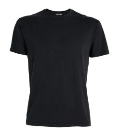 TOM FORD Lyocell-Cotton T-Shirt 001 BLK SLD Plain T-Shirts