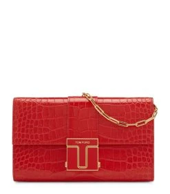 TOM FORD Mini Croc-Embossed T Clasp Chain Bag U3106 Shoulder Bags