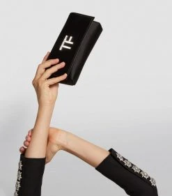 TOM FORD Satin Crystal-Logo Clutch Bag u9000 Clutch Bags -Tom Ford Store tom ford satin crystal logo clutch bag 16455512 31894450 1000