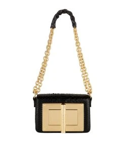 TOM FORD Small Python Natalia Shoulder Bag BLK Top Handle Bags