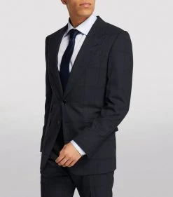 TOM FORD Wool-Silk Blazer 416 NAVY CHECK Jackets -Tom Ford Store tom ford wool silk blazer 17200993 34801709 1000