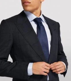 TOM FORD Wool-Silk Blazer 416 NAVY CHECK Jackets -Tom Ford Store tom ford wool silk blazer 17200993 34802470 1000